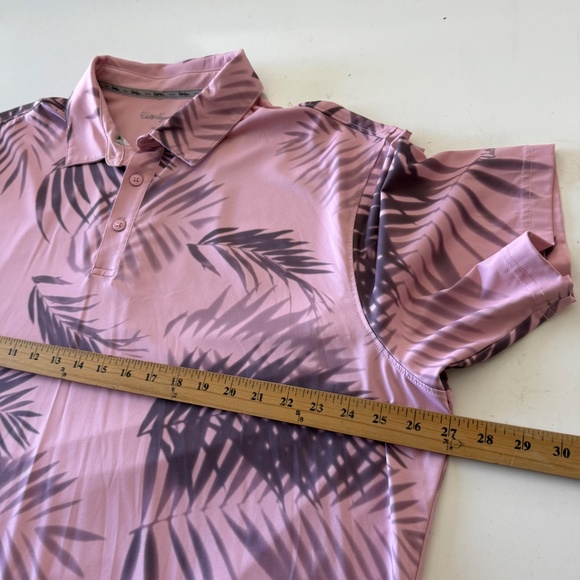 Walter Hagen Light Pink Palm Leaves AOP Performance Golf Polo Mens 2XL Stretch - Picture 5 of 6